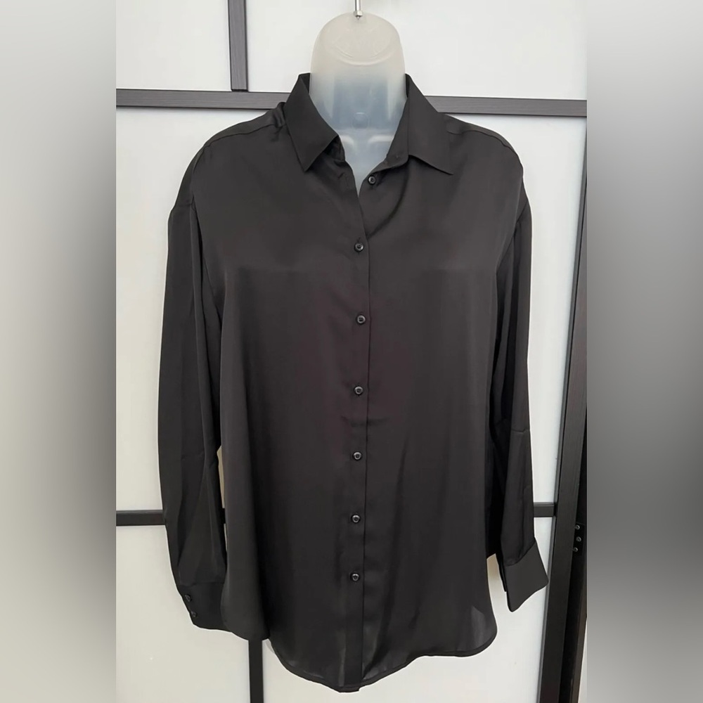BUNDLE NWOT Express Oversized Satin Black White Button Up Shirt Blouse XSmall - Picture 3 of 15